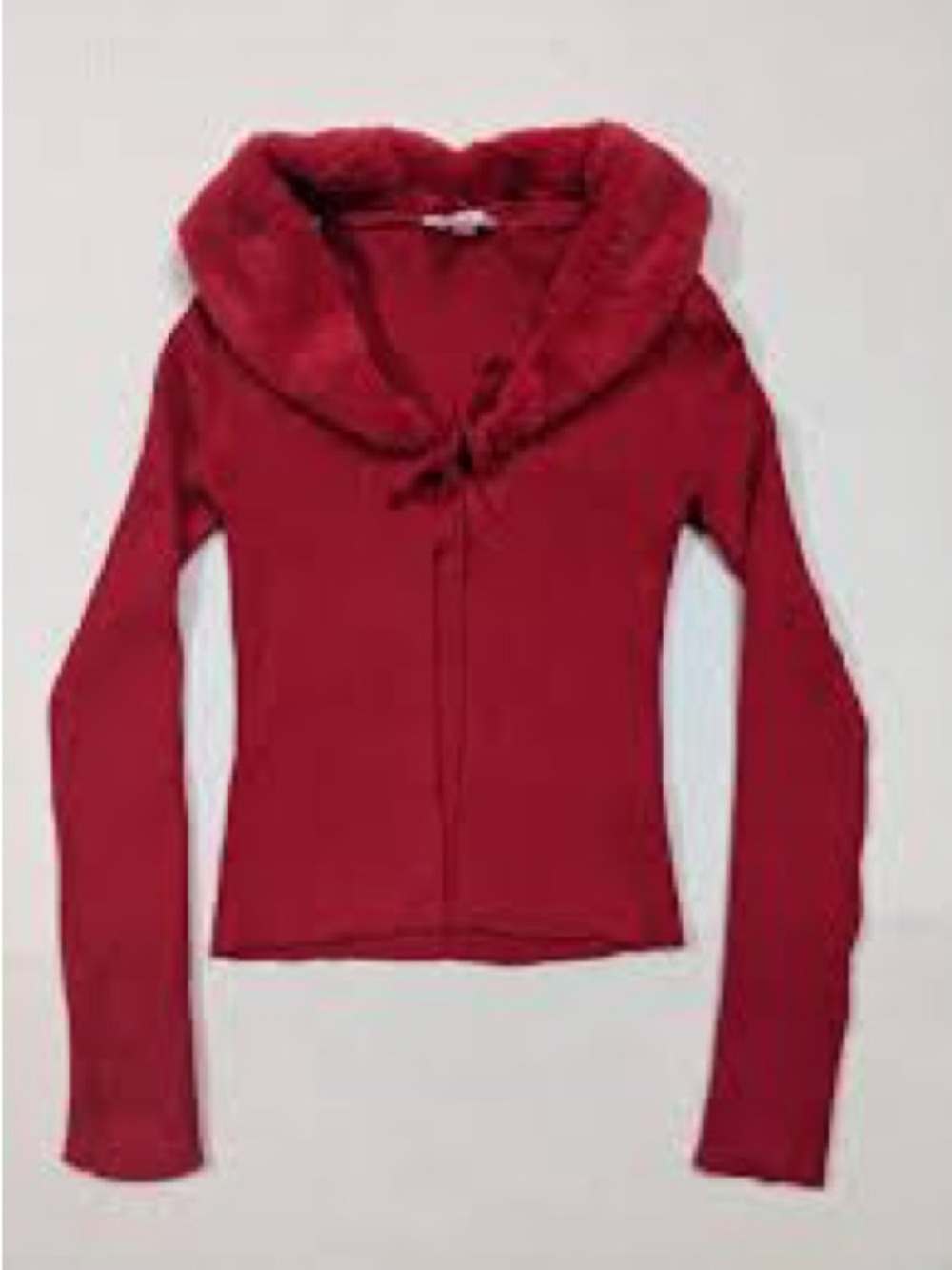 art class Red Ribbed Off-the-Shoulder Sweater with Faux Fur Collar
